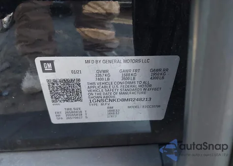 2021 Chevrolet Tahoe C1500 Lt из США, поврежденный, VIN 1GNSCNKD8MR248213